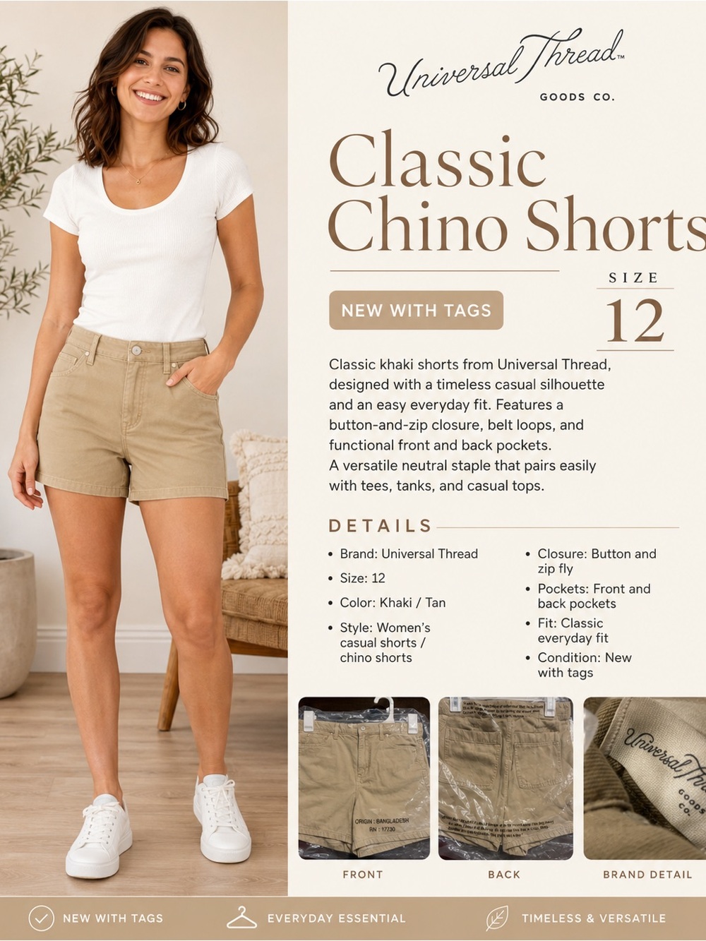 Universal Thread Khaki/Tan High-Rise Chino Shorts